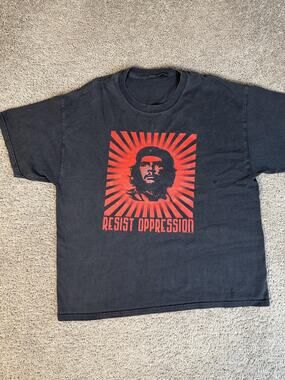 Resist Oppression Shirt Mens 2XL Black Graphic Crew Neck Cotton Relaxed Fit